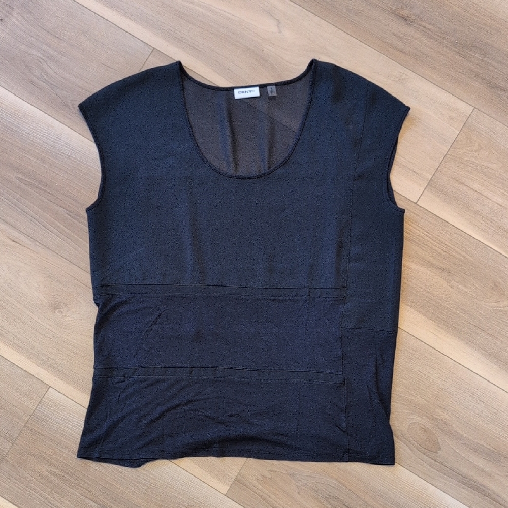 DYNCY Navy blue with Two Sheer Stripes And On Top At The Back Blouse.